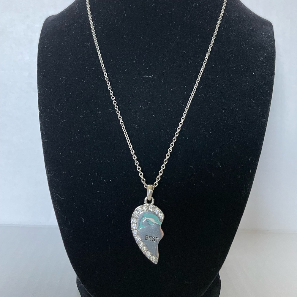 Half heart Best pendant with Dolphin and Rhinestone necklace